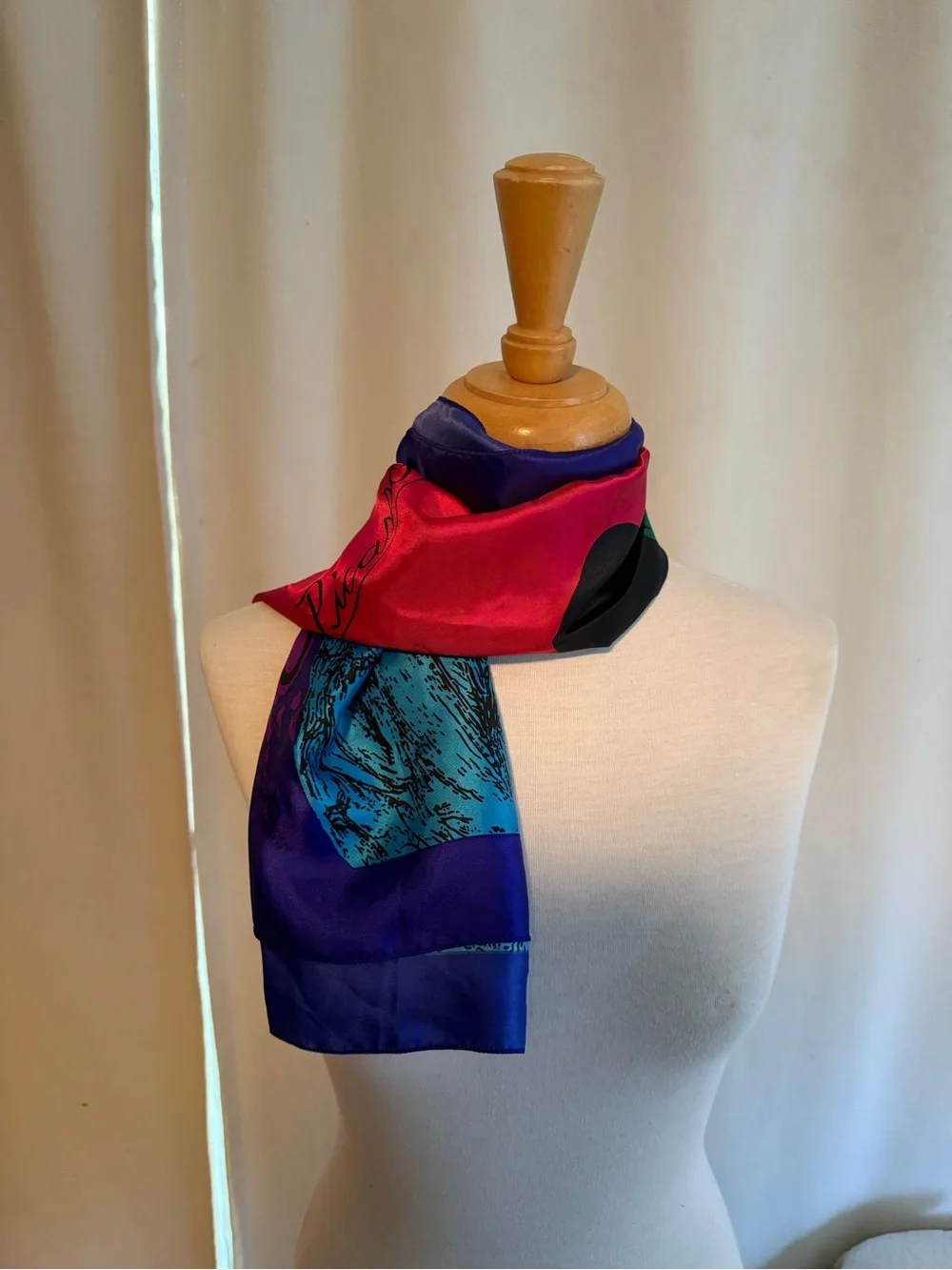 Vintage Silk Scarf - Fuchsia, Blue & Purple